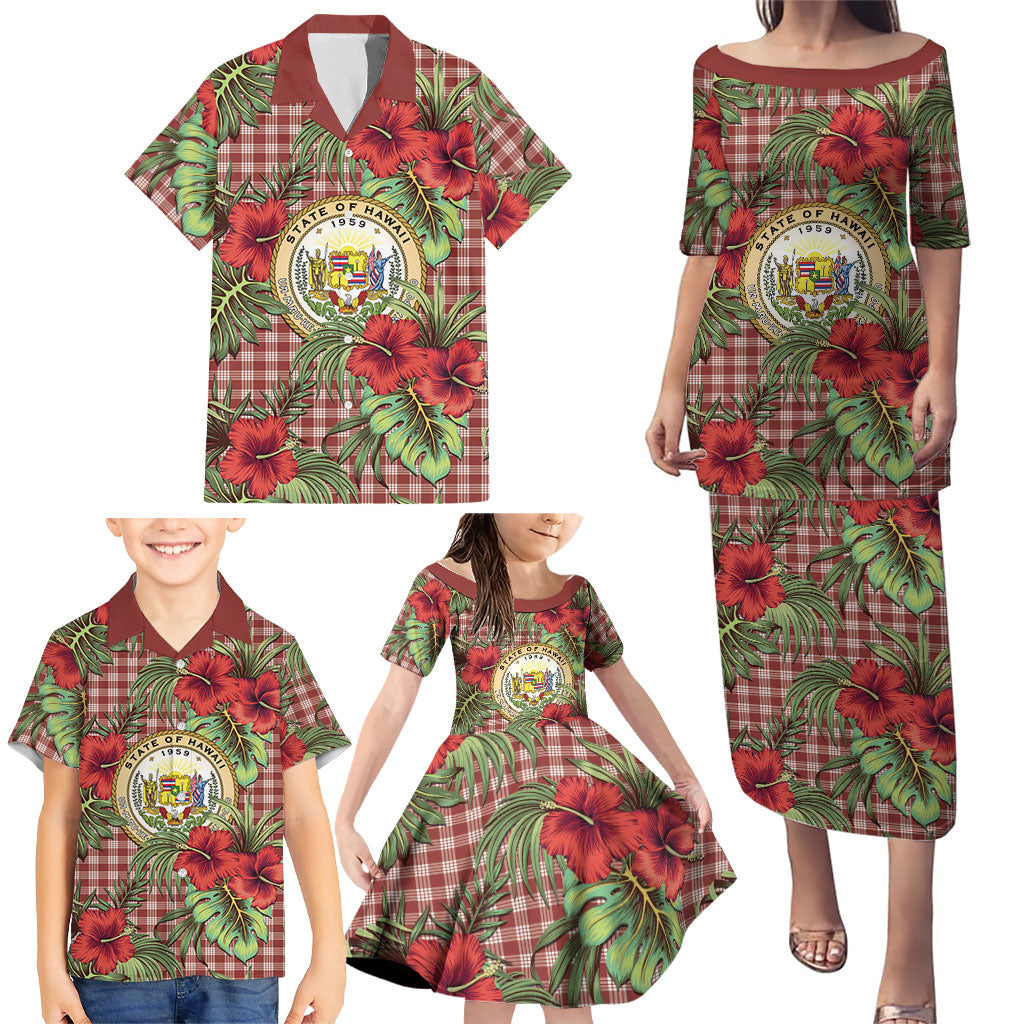 Vintage Hawaii Hibiscus Palaka Family Matching Puletasi and Hawaiian Shirt Red Color LT19 - Polynesian Pride