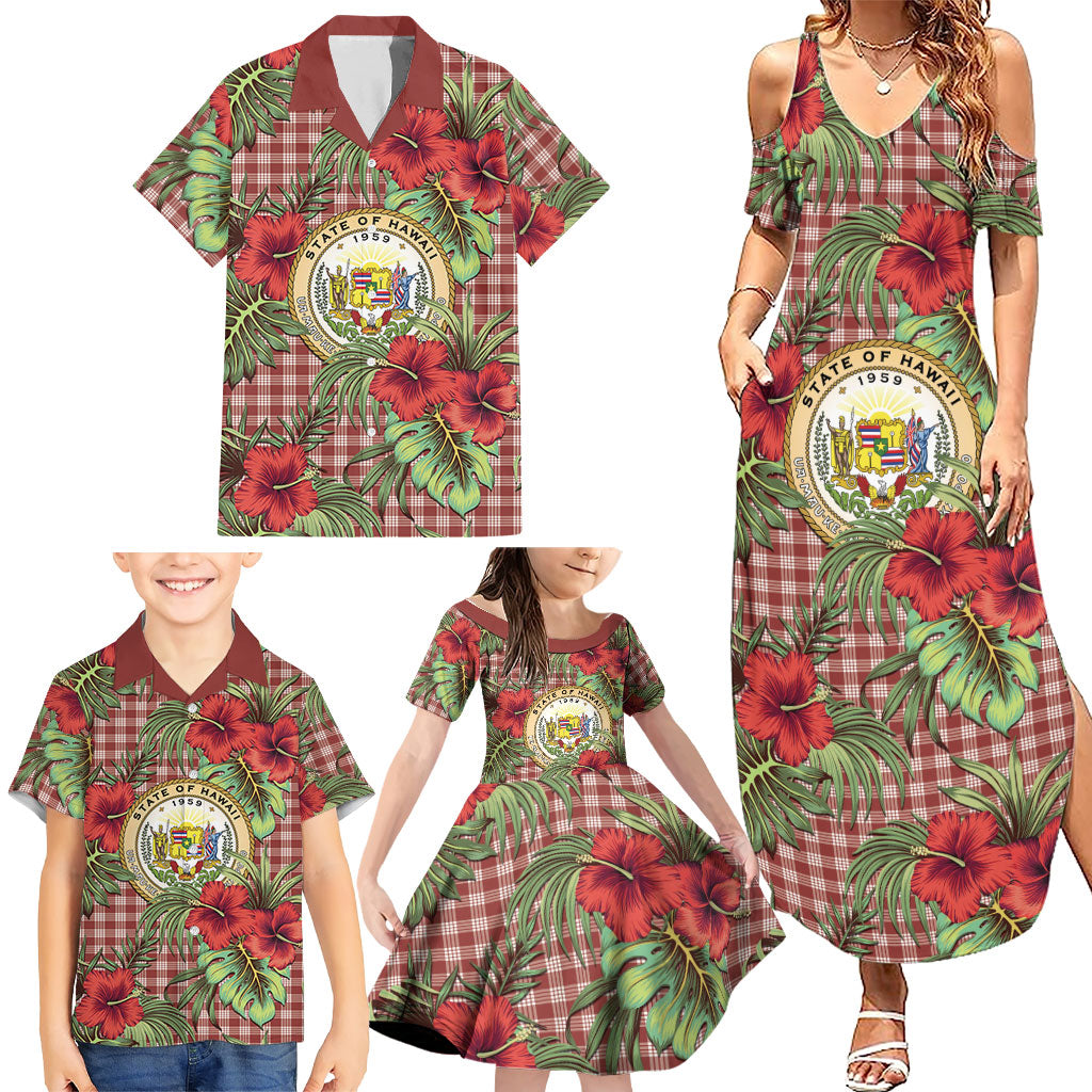 Vintage Hawaii Hibiscus Palaka Family Matching Summer Maxi Dress and Hawaiian Shirt Red Color LT19 - Polynesian Pride