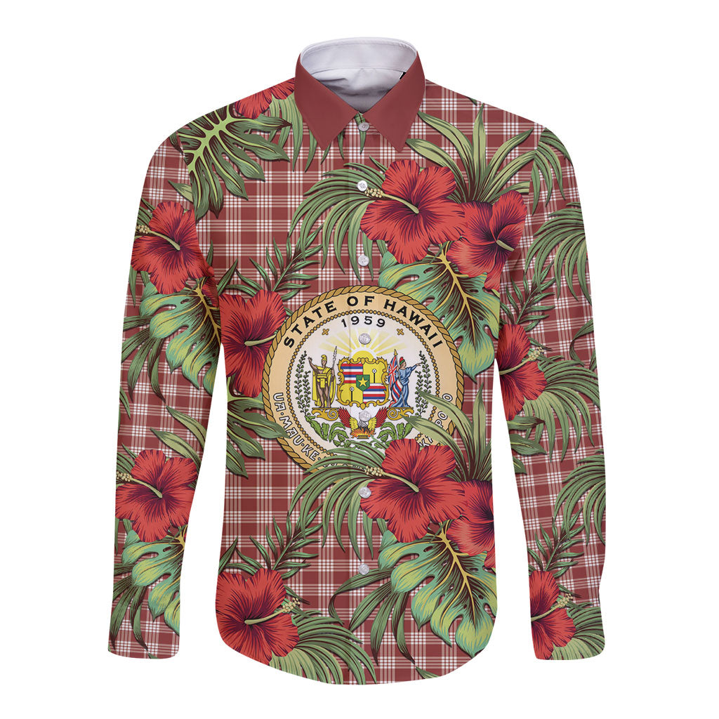 Vintage Hawaii Hibiscus Palaka Long Sleeve Button Shirt Red Color LT19 Unisex Red - Polynesian Pride
