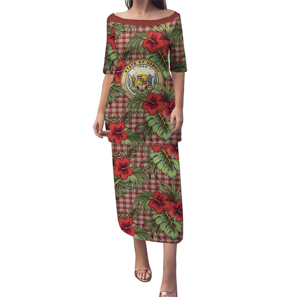 Vintage Hawaii Hibiscus Palaka Puletasi Red Color LT19 Long Dress Red - Polynesian Pride