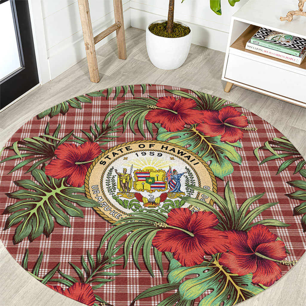 Vintage Hawaii Hibiscus Palaka Round Carpet Red Color LT19 Red - Polynesian Pride