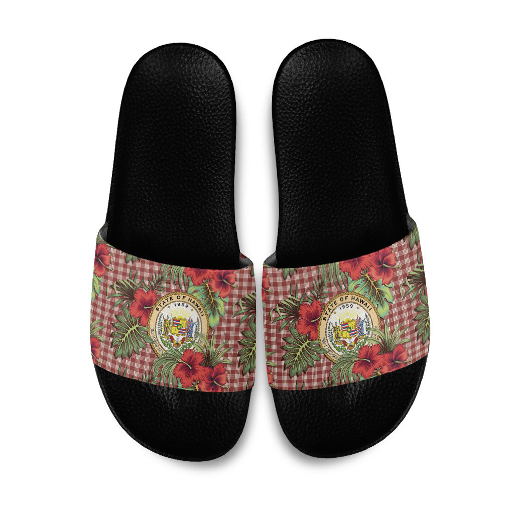 Vintage Hawaii Hibiscus Palaka Slide Sandals Red Color LT19 Red - Polynesian Pride