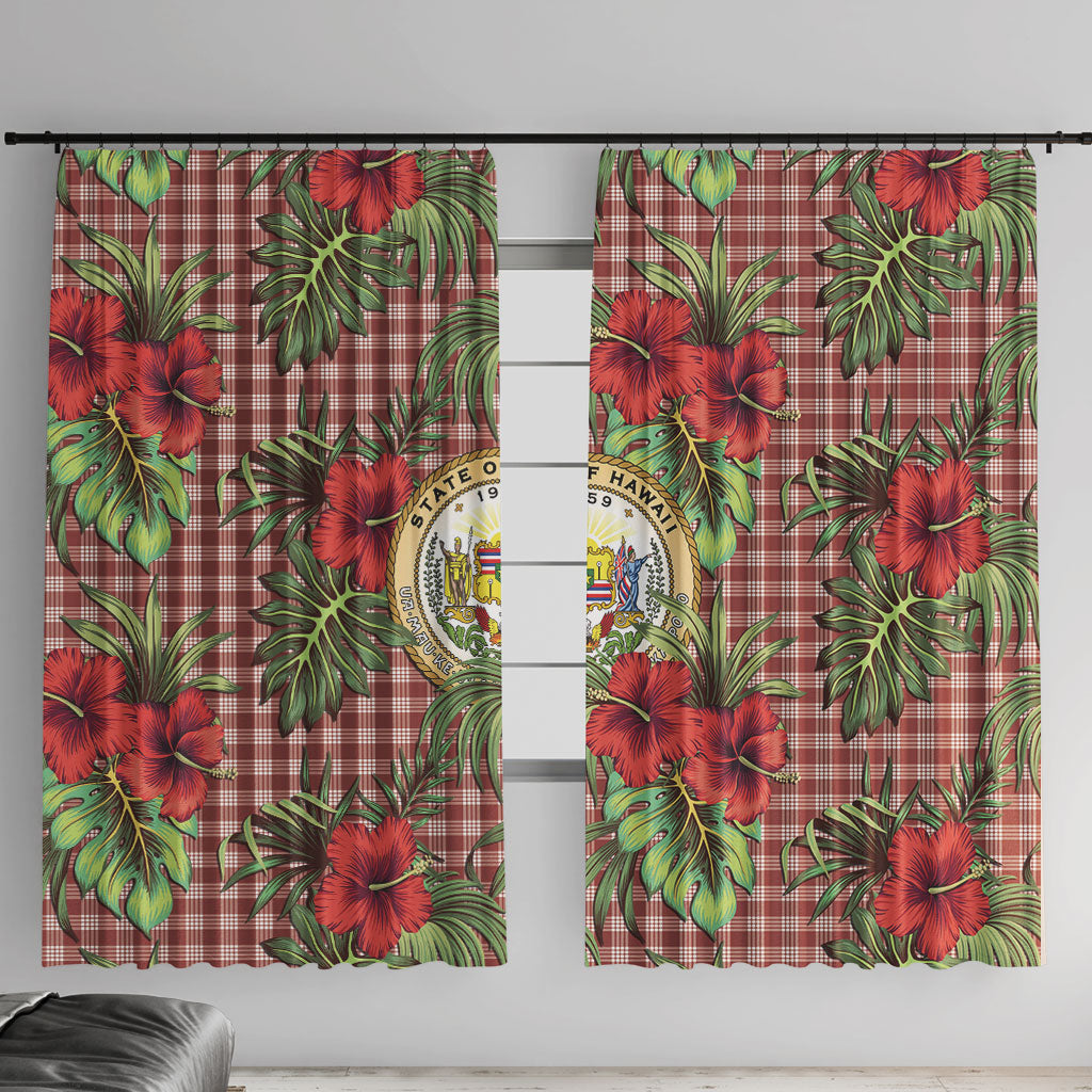 Vintage Hawaii Hibiscus Palaka Window Curtain Red Color LT19 With Hooks Red - Polynesian Pride
