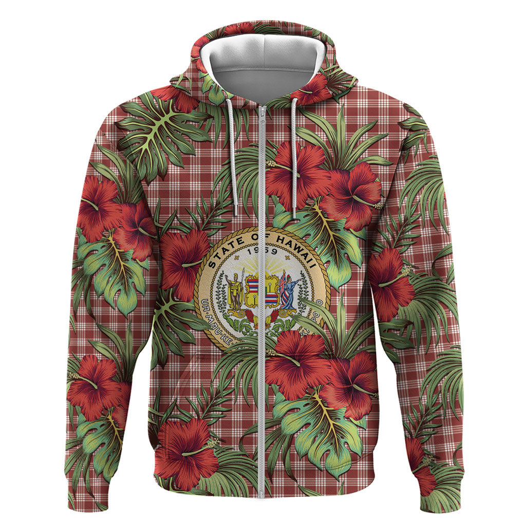 Vintage Hawaii Hibiscus Palaka Zip Hoodie Red Color LT19 Zip Hoodie Red - Polynesian Pride