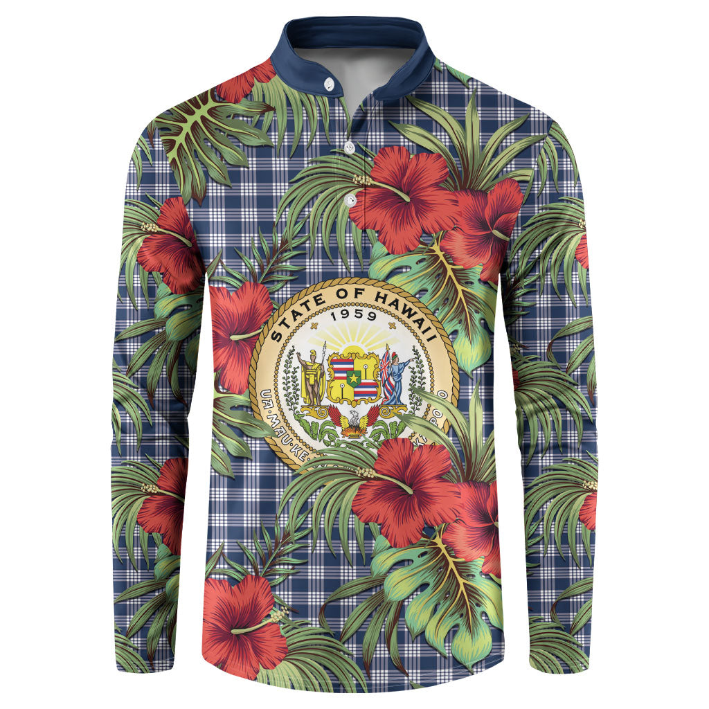 Vintage Hawaii Hibiscus Palaka Button Sweatshirt Navy Color LT19 Navy - Polynesian Pride