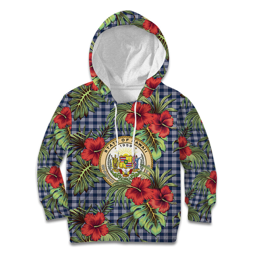 Vintage Hawaii Hibiscus Palaka Kid Hoodie Navy Color LT19 Hoodie Navy - Polynesian Pride