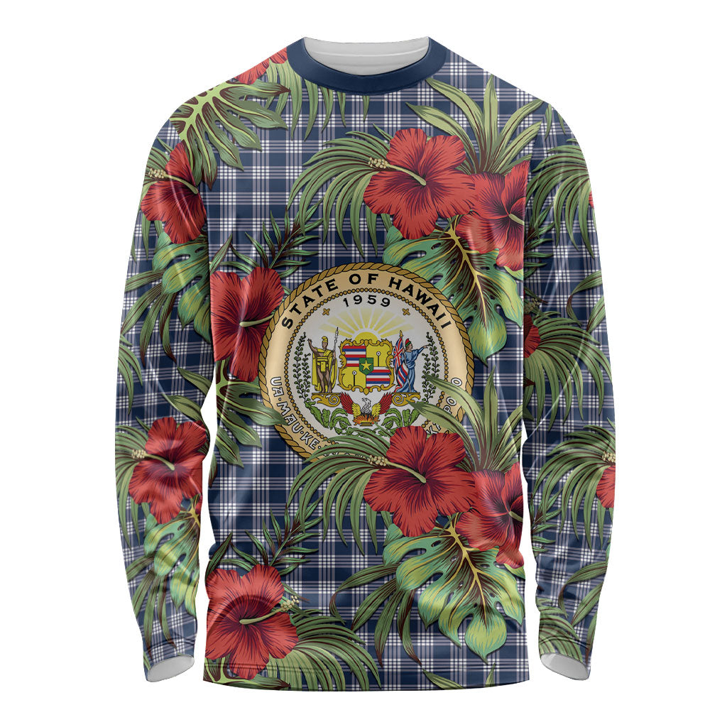 Vintage Hawaii Hibiscus Palaka Long Sleeve Shirt Navy Color LT19 Unisex Navy - Polynesian Pride