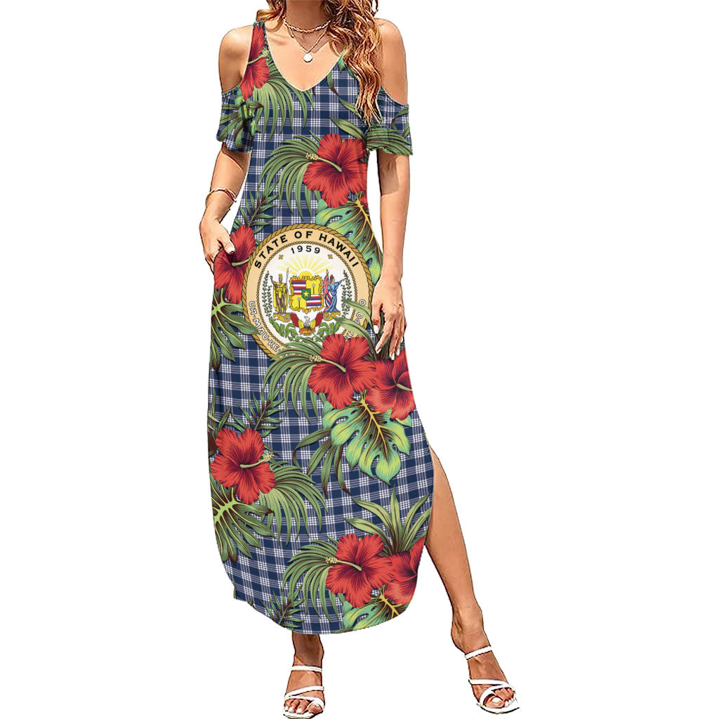Vintage Hawaii Hibiscus Palaka Summer Maxi Dress Navy Color LT19 Women Navy - Polynesian Pride