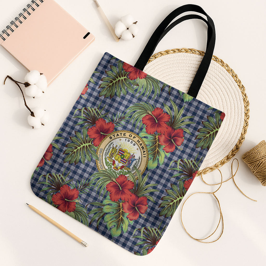 Vintage Hawaii Hibiscus Palaka Tote Bag Navy Color