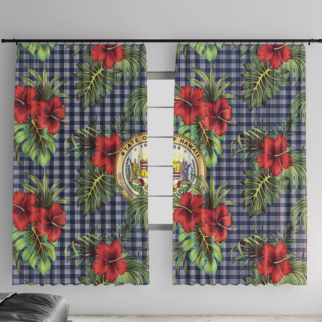 Vintage Hawaii Hibiscus Palaka Window Curtain Navy Color LT19 With Hooks Navy - Polynesian Pride