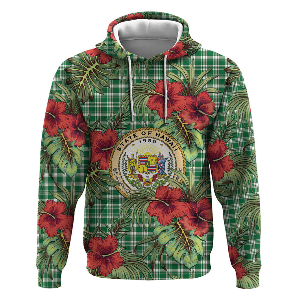 Vintage Hawaii Hibiscus Palaka Hoodie Green Color LT19 Pullover Hoodie Green - Polynesian Pride