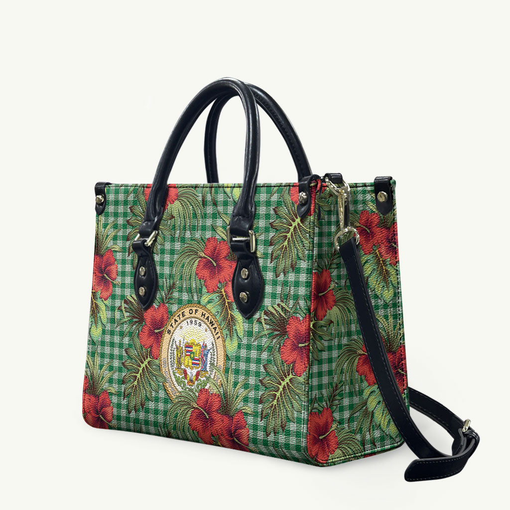 Vintage Hawaii Hibiscus Palaka Leather Bag Green Color LT19 Green - Polynesian Pride