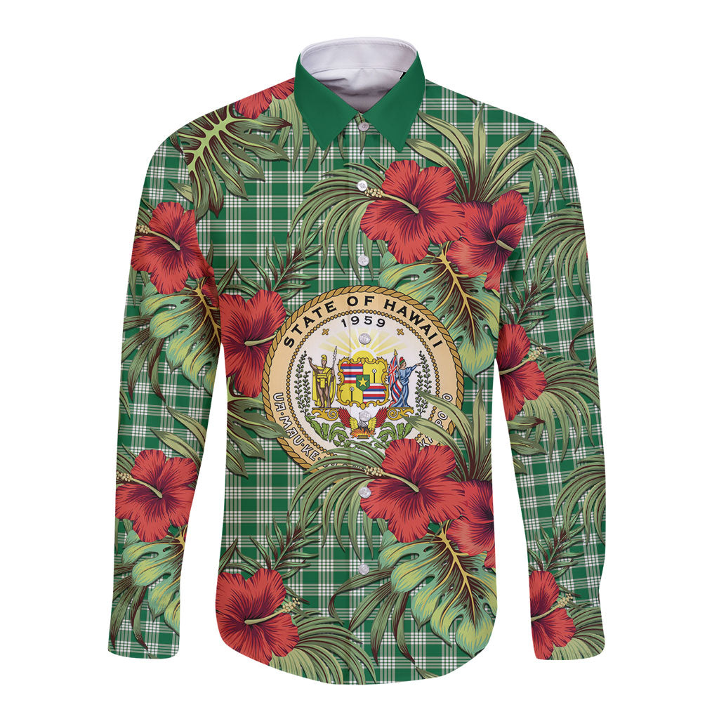 Vintage Hawaii Hibiscus Palaka Long Sleeve Button Shirt Green Color LT19 Unisex Green - Polynesian Pride