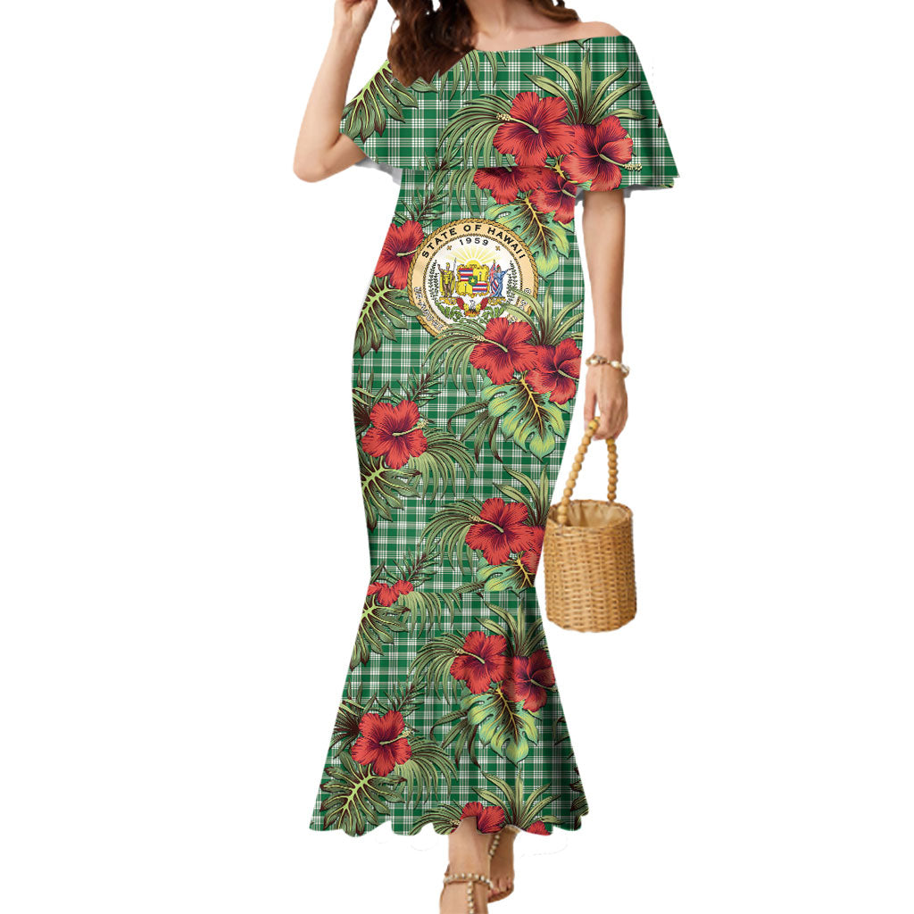 Vintage Hawaii Hibiscus Palaka Mermaid Dress Green Color LT19 Women Green - Polynesian Pride