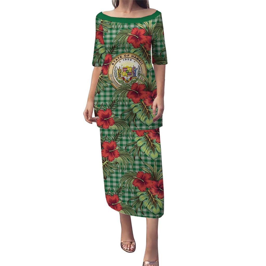 Vintage Hawaii Hibiscus Palaka Puletasi Green Color LT19 Long Dress Green - Polynesian Pride