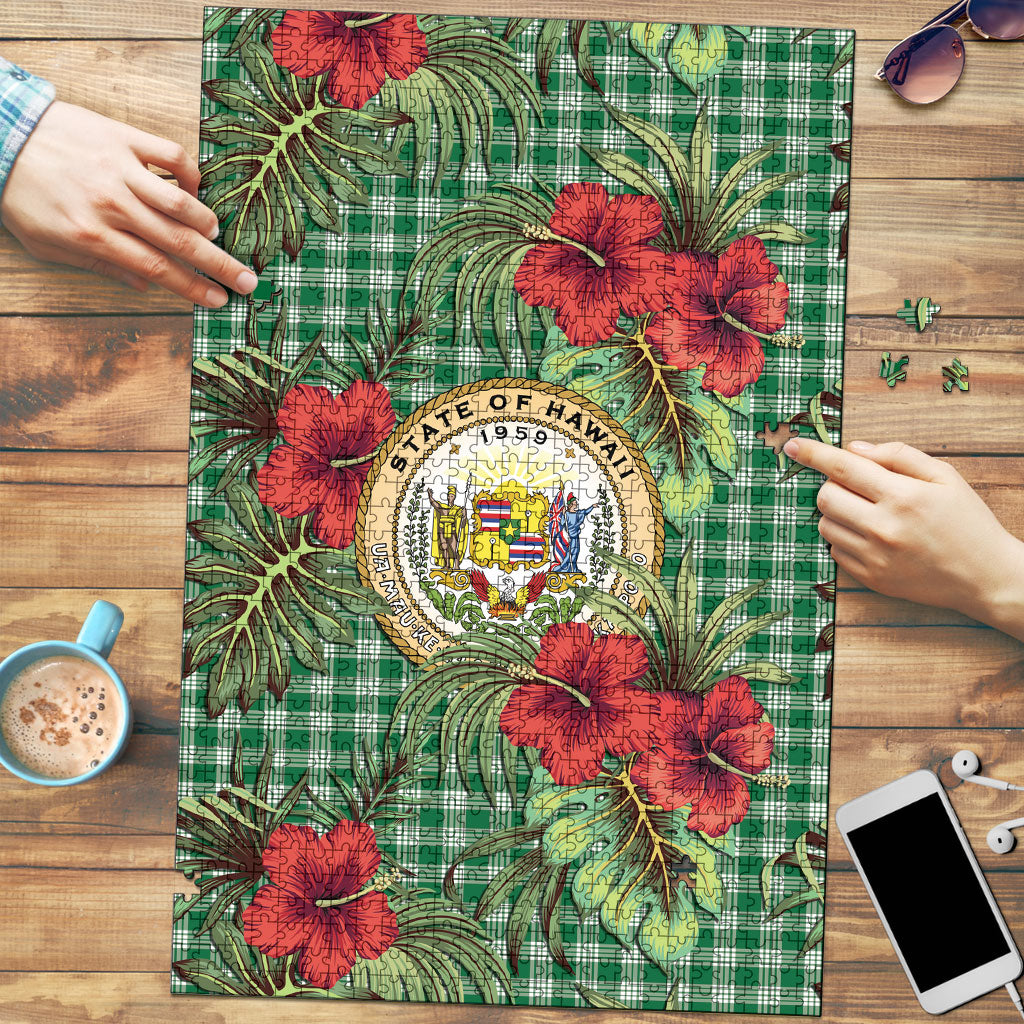 Vintage Hawaii Hibiscus Palaka Puzzle Green Color LT19 Green - Polynesian Pride