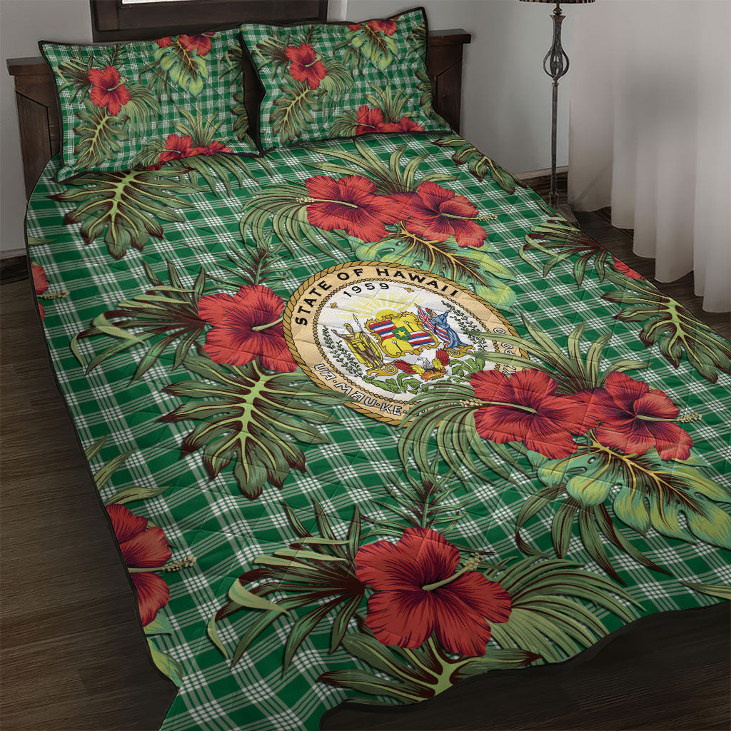 Vintage Hawaii Hibiscus Palaka Quilt Bed Set Green Color LT19 Green - Polynesian Pride