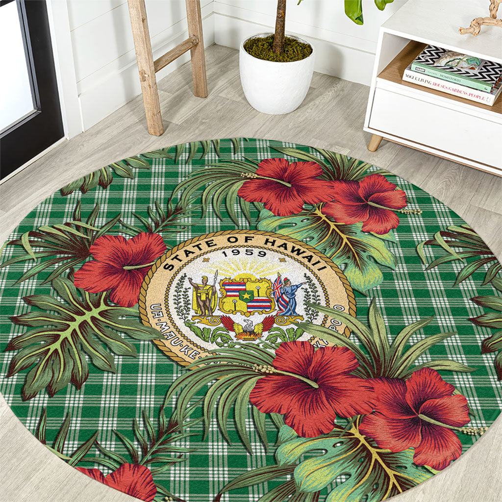 Vintage Hawaii Hibiscus Palaka Round Carpet Green Color LT19 Green - Polynesian Pride