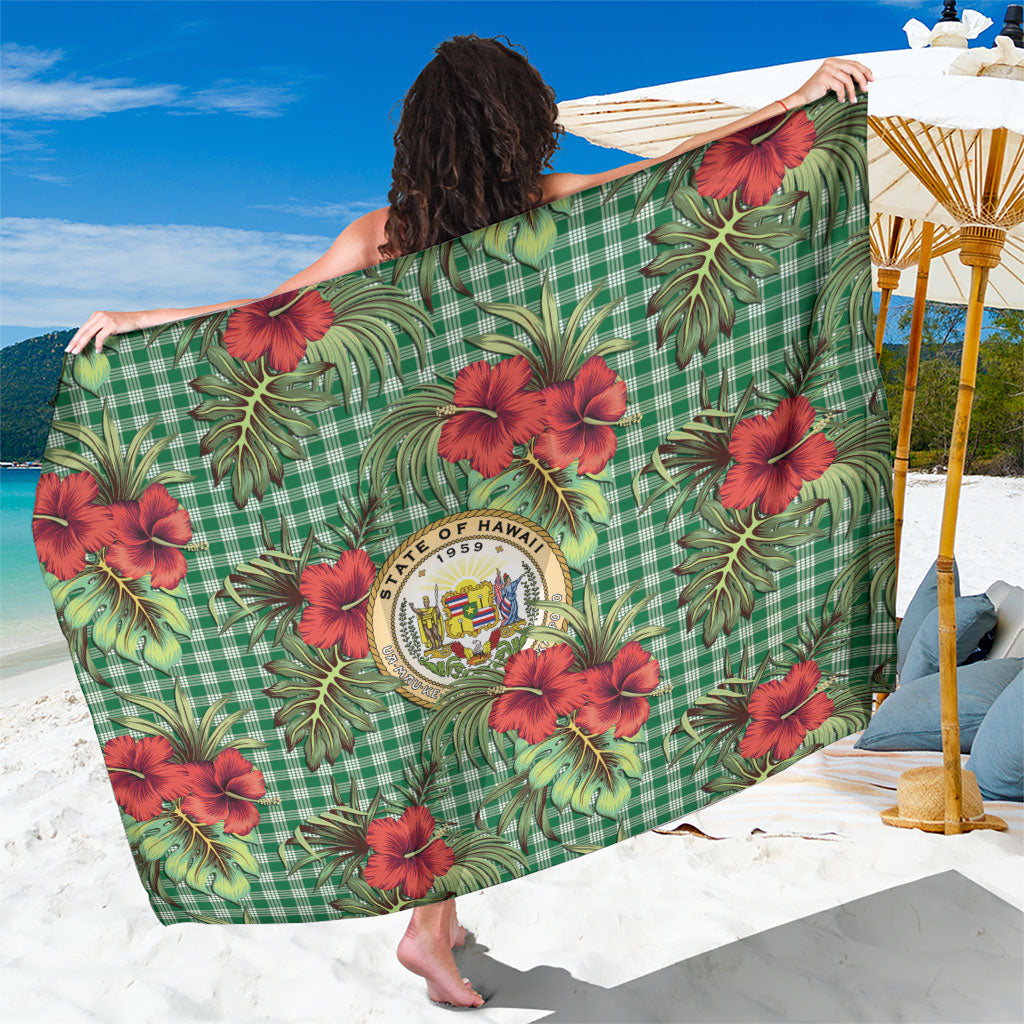 Vintage Hawaii Hibiscus Palaka Sarong Green Color LT19 One Size 44 x 66 inches Green - Polynesian Pride
