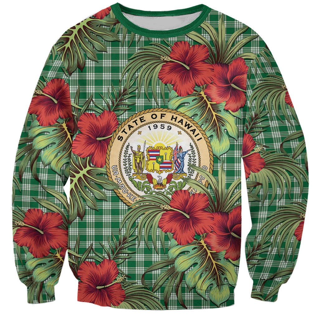 Vintage Hawaii Hibiscus Palaka Sweatshirt Green Color LT19 Unisex Green - Polynesian Pride