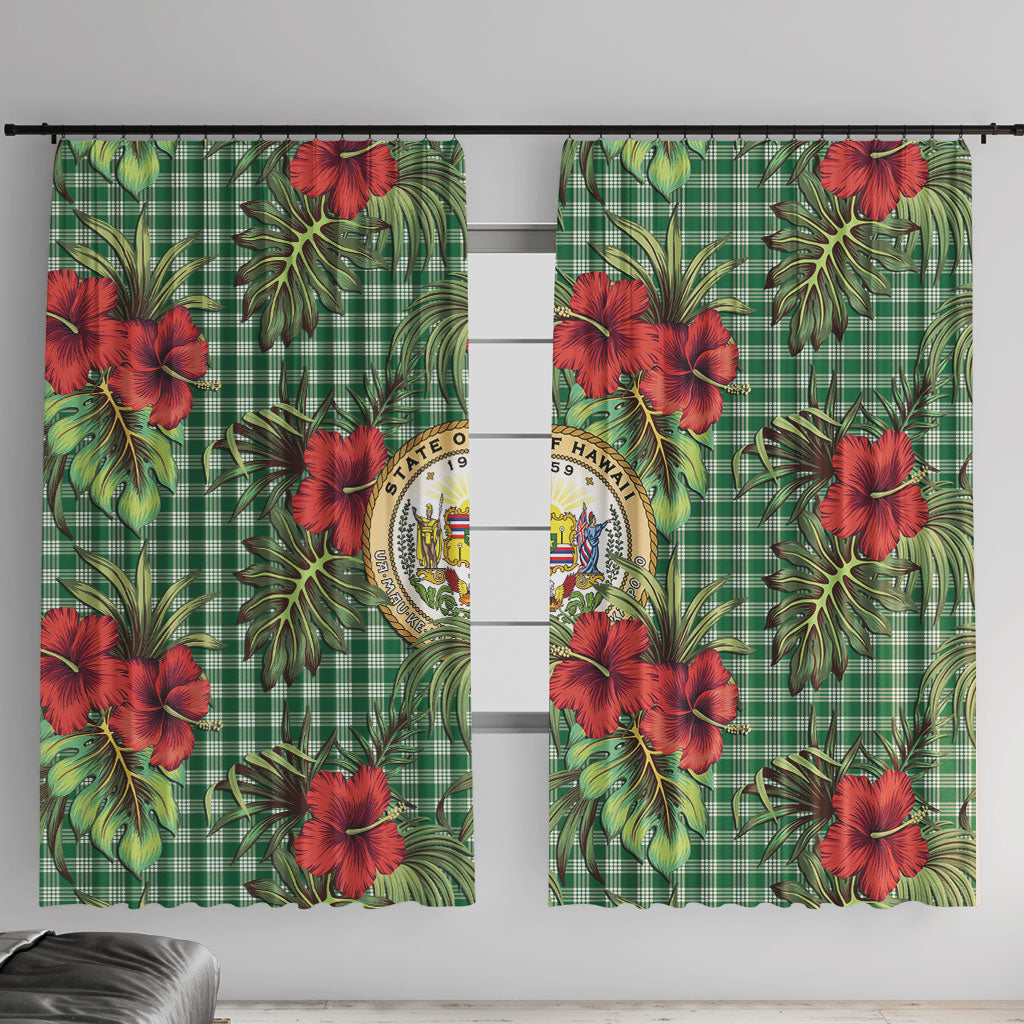 Vintage Hawaii Hibiscus Palaka Window Curtain Green Color LT19 With Hooks Green - Polynesian Pride