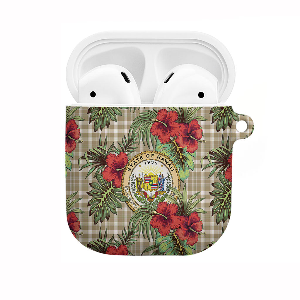 Vintage Hawaii Hibiscus Palaka AirPods Case Khaki Color