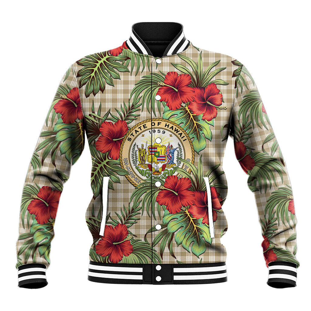 Vintage Hawaii Hibiscus Palaka Baseball Jacket Khaki Color LT19 Unisex Khaki - Polynesian Pride