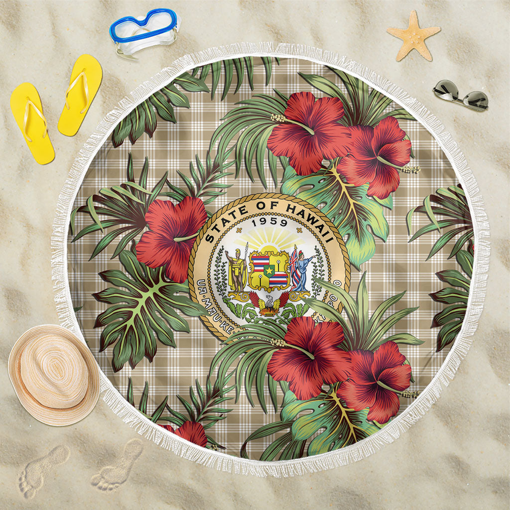 Vintage Hawaii Hibiscus Palaka Beach Blanket Khaki Color LT19 One Size 150cm Khaki - Polynesian Pride
