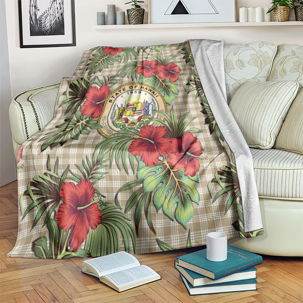 Vintage Hawaii Hibiscus Palaka Blanket Khaki Color LT19 Khaki - Polynesian Pride