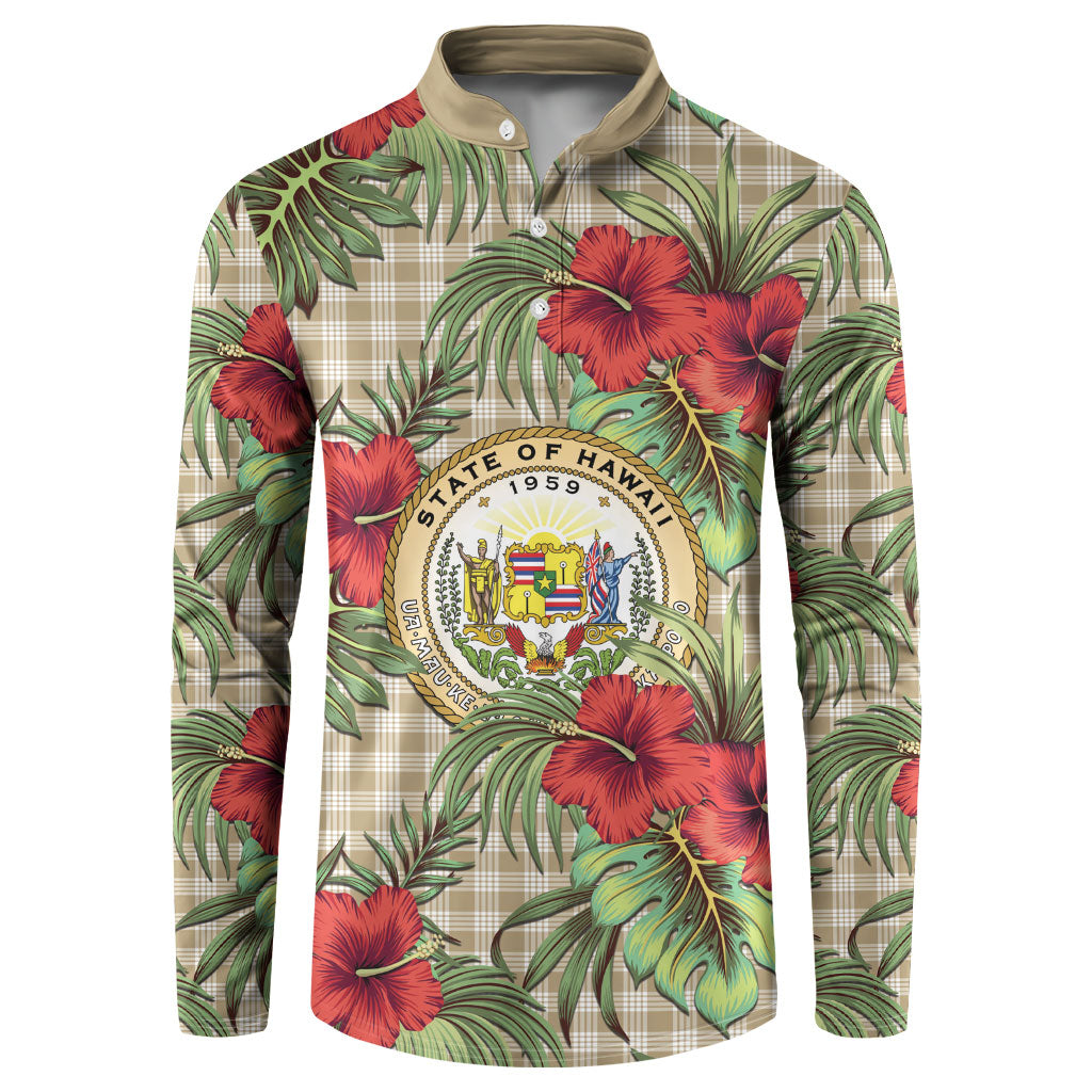 Vintage Hawaii Hibiscus Palaka Button Sweatshirt Khaki Color LT19 Khaki - Polynesian Pride