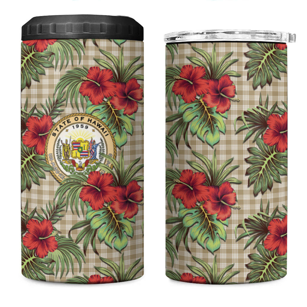 Vintage Hawaii Hibiscus Palaka 4 in 1 Can Cooler Tumbler Khaki Color
