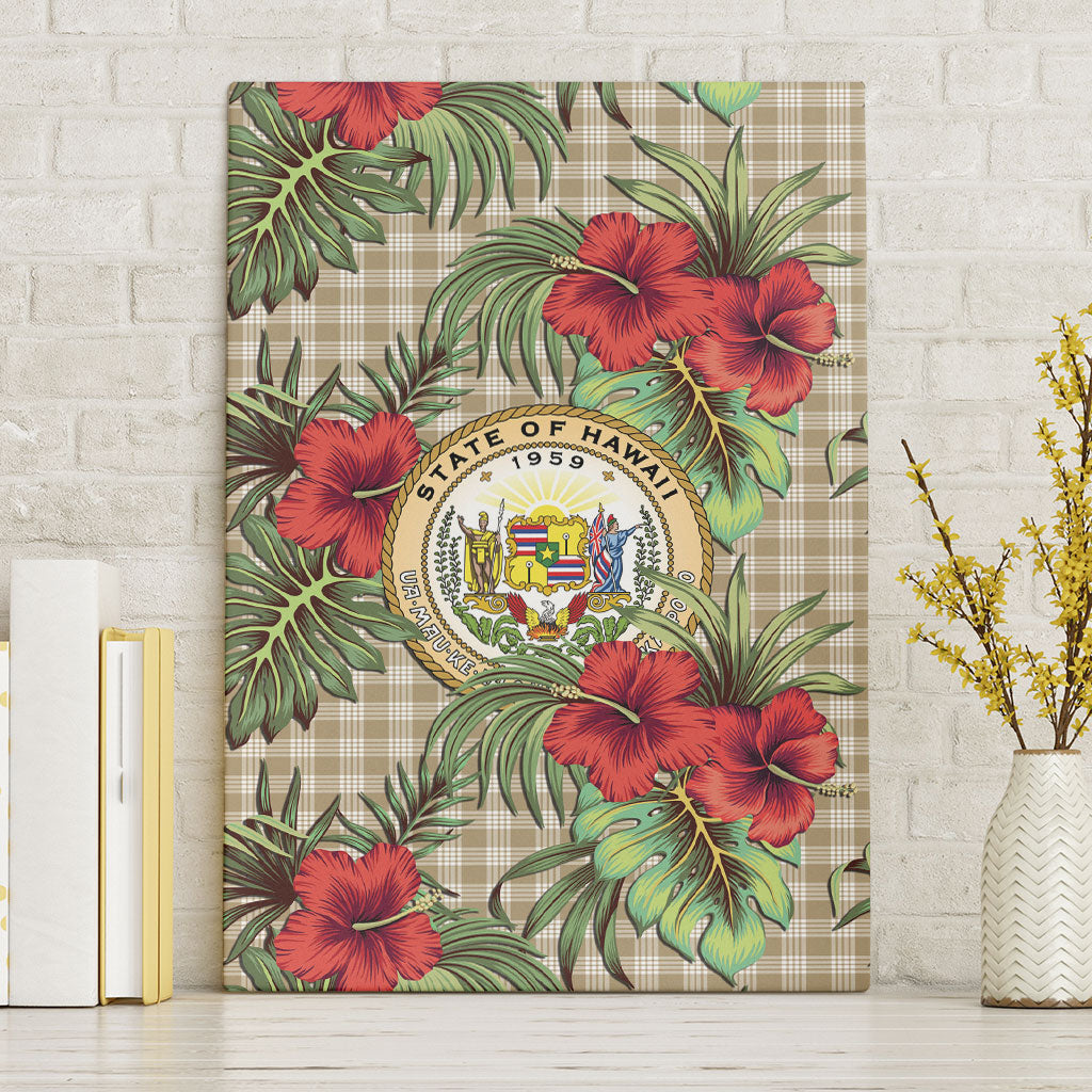 Vintage Hawaii Hibiscus Palaka Canvas Wall Art Khaki Color LT19 Without Frame Khaki - Polynesian Pride