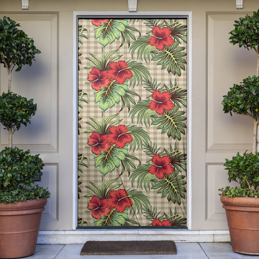 Vintage Hawaii Hibiscus Palaka Door Cover Khaki Color