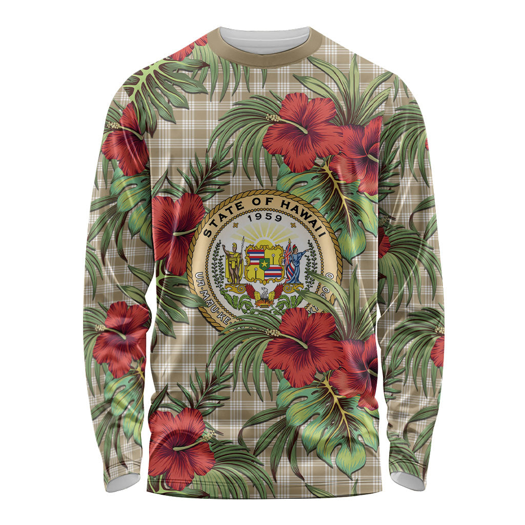 Vintage Hawaii Hibiscus Palaka Long Sleeve Shirt Khaki Color LT19 Unisex Khaki - Polynesian Pride
