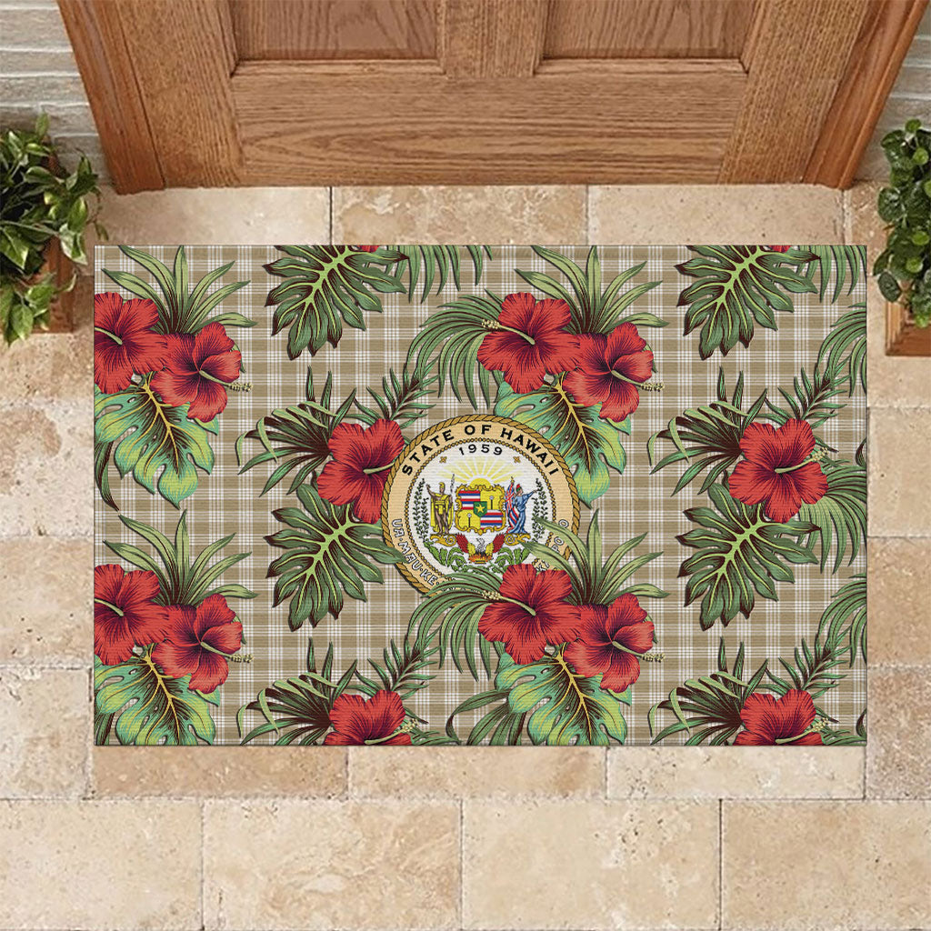 Vintage Hawaii Hibiscus Palaka Rubber Doormat Khaki Color LT19 Khaki - Polynesian Pride