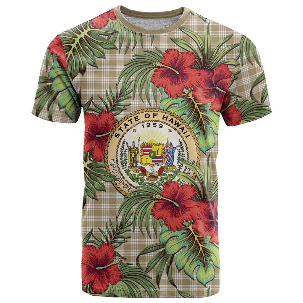 Vintage Hawaii Hibiscus Palaka T Shirt Khaki Color LT19 Khaki - Polynesian Pride