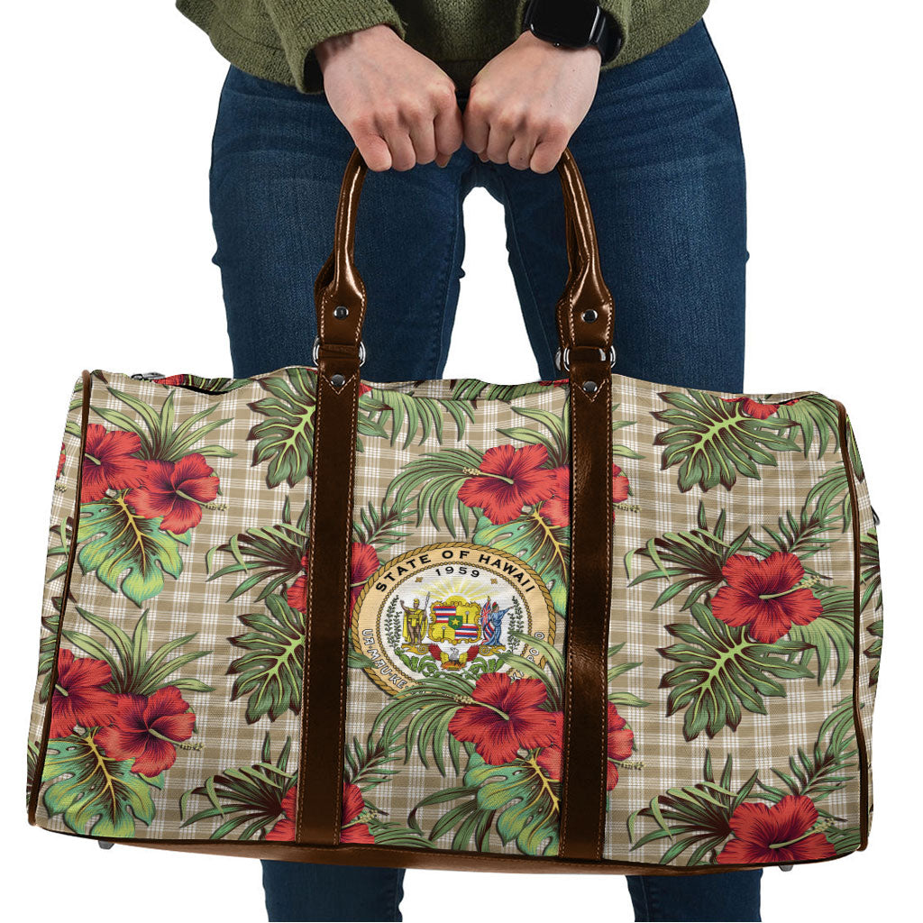 Vintage Hawaii Hibiscus Palaka Travel Bag Khaki Color