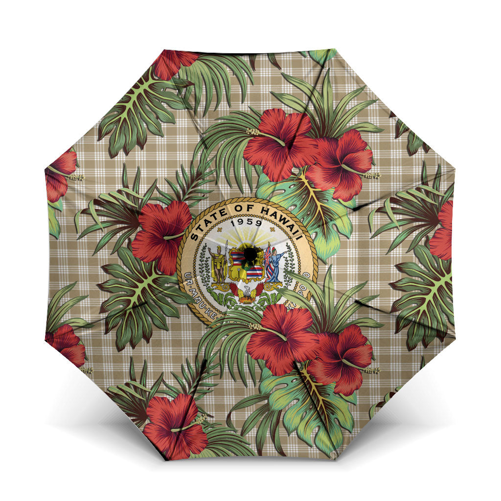 Vintage Hawaii Hibiscus Palaka Umbrella Khaki Color LT19 One Size Folded 11.42 inch Opened Diameter 37.4 inch Khaki - Polynesian Pride