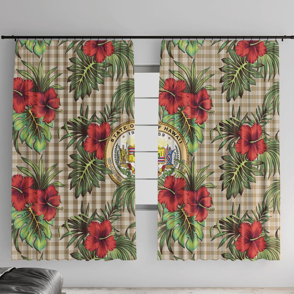 Vintage Hawaii Hibiscus Palaka Window Curtain Khaki Color LT19 With Hooks Khaki - Polynesian Pride