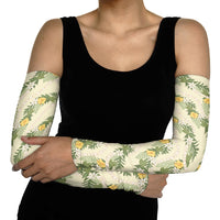 Hawaiian Pikake Maile Lei Arm Sleeves Tiare Hibiscus Kalo Palapalai Leaf Beige LT19 - Polynesian Pride