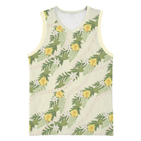 Hawaiian Pikake Maile Lei Basketball Jersey Tiare Hibiscus Kalo Palapalai Leaf Beige