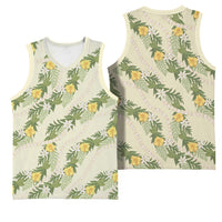 Hawaiian Pikake Maile Lei Basketball Jersey Tiare Hibiscus Kalo Palapalai Leaf Beige