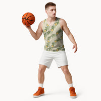Hawaiian Pikake Maile Lei Basketball Jersey Tiare Hibiscus Kalo Palapalai Leaf Beige