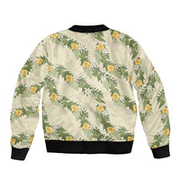Hawaiian Pikake Maile Lei Bomber Jacket Tiare Hibiscus Kalo Palapalai Leaf Beige LT19 - Polynesian Pride