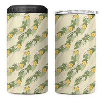 Hawaiian Pikake Maile Lei 4 in 1 Can Cooler Tumbler Tiare Hibiscus Kalo Palapalai Leaf Beige