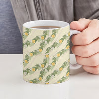 Hawaiian Pikake Maile Lei Ceramic Mug Tiare Hibiscus Kalo Palapalai Leaf Beige LT19 - Polynesian Pride