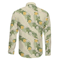 Hawaiian Pikake Maile Lei Family Matching Off Shoulder Maxi Dress and Hawaiian Shirt Tiare Hibiscus Kalo Palapalai Leaf Beige LT19 - Polynesian Pride