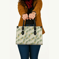 Hawaiian Pikake Maile Lei Leather Bag Tiare Hibiscus Kalo Palapalai Leaf Beige LT19 - Polynesian Pride