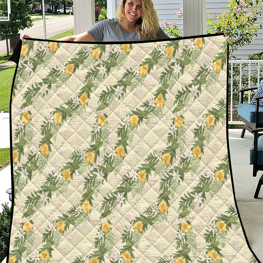 Hawaiian Pikake Maile Lei Quilt Tiare Hibiscus Kalo Palapalai Leaf Beige LT19 Beige - Polynesian Pride
