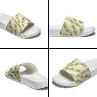 Hawaiian Pikake Maile Lei Slide Sandals Tiare Hibiscus Kalo Palapalai Leaf Beige LT19 - Polynesian Pride